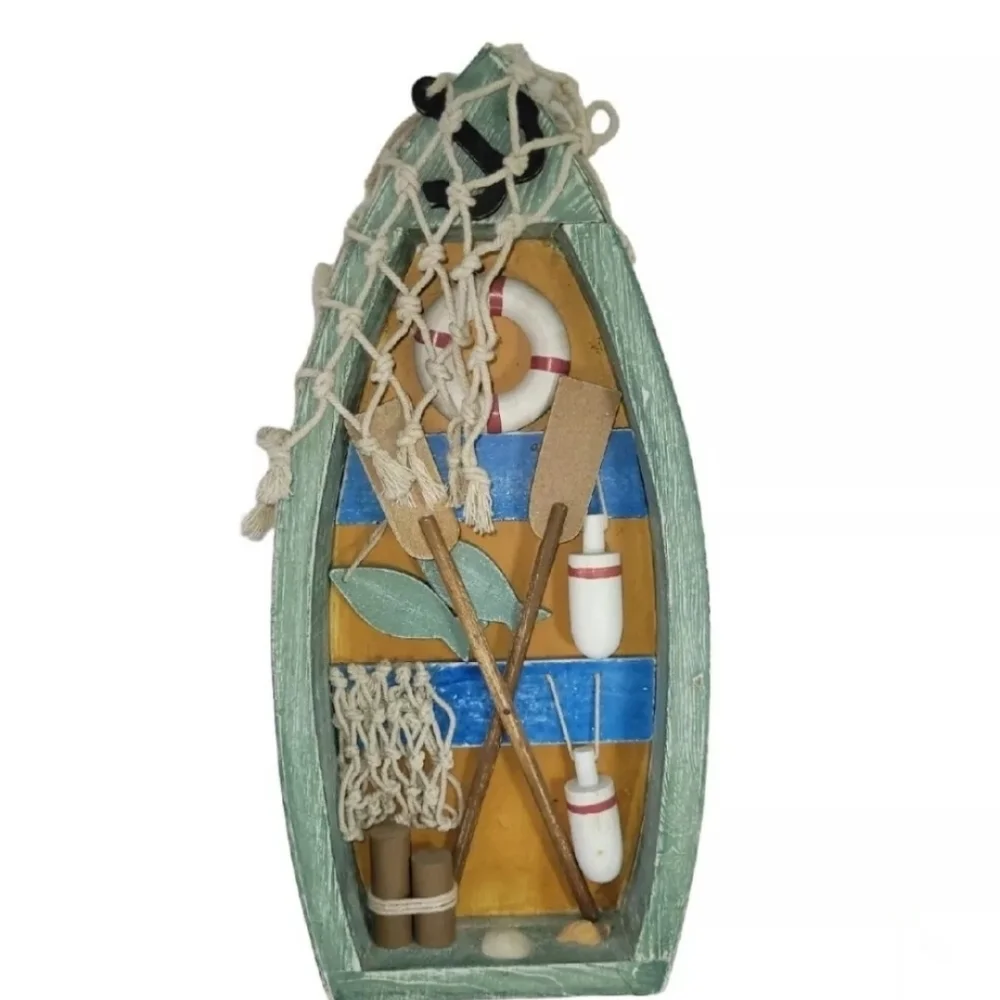 Rowboat Detailed Wooden with Seashells Home Décor Wall Hanging Or Tabletop 16